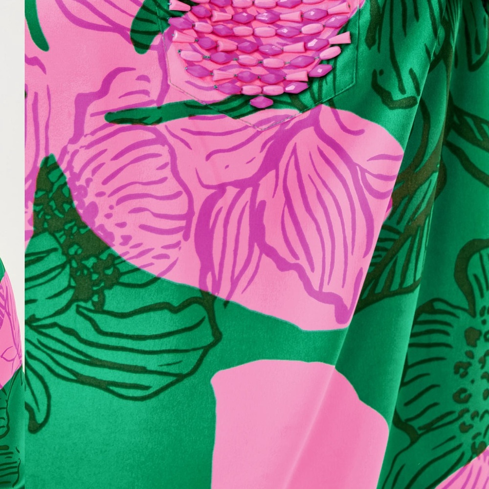 NWT Lilly Pulitzer Irella Green & Pink Floral Satin Preppy Dress. Size 12. - Picture 5 of 6